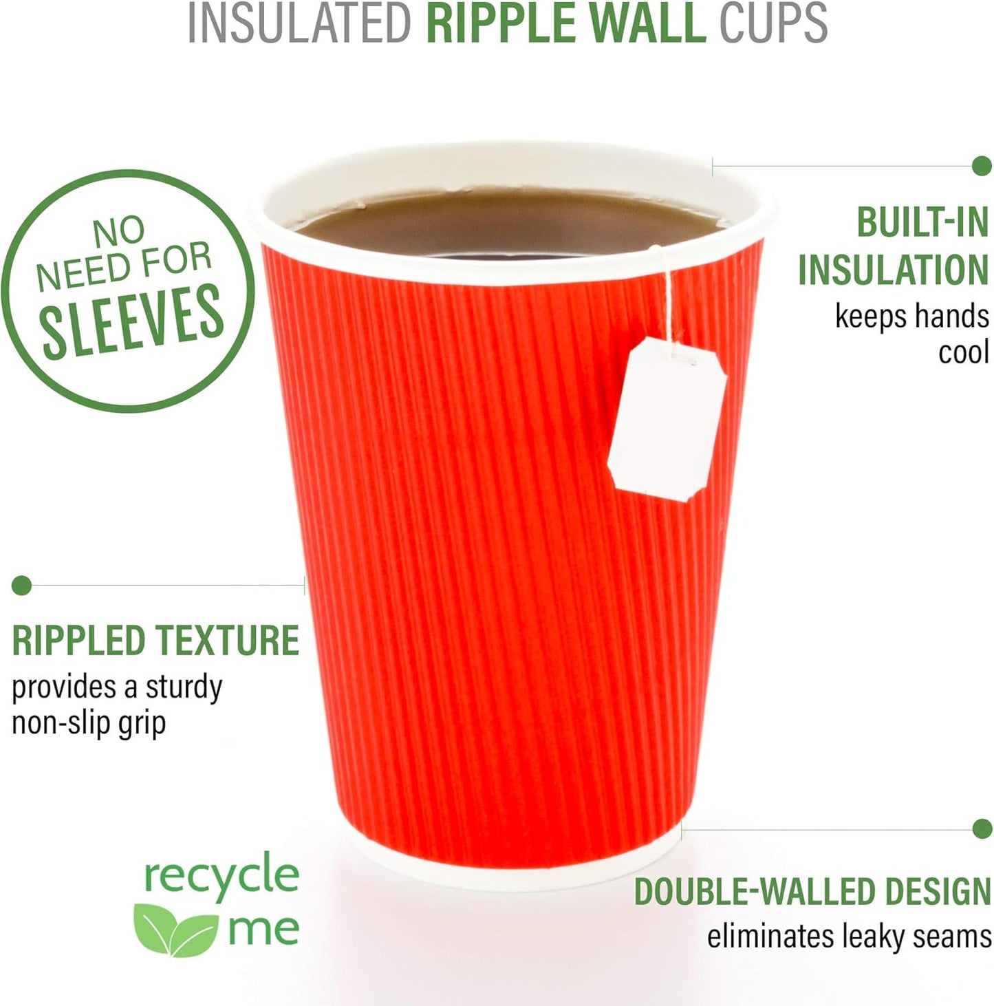 Restaurantware 12 Ounce Ripple Wall Disposable Coffee Cups, 500 Insulated Midnight Red Paper Tumblers with Rolled Rim Design, Lids Sold Separately for Hot Drinks like Tea, Hot Chocolate and More