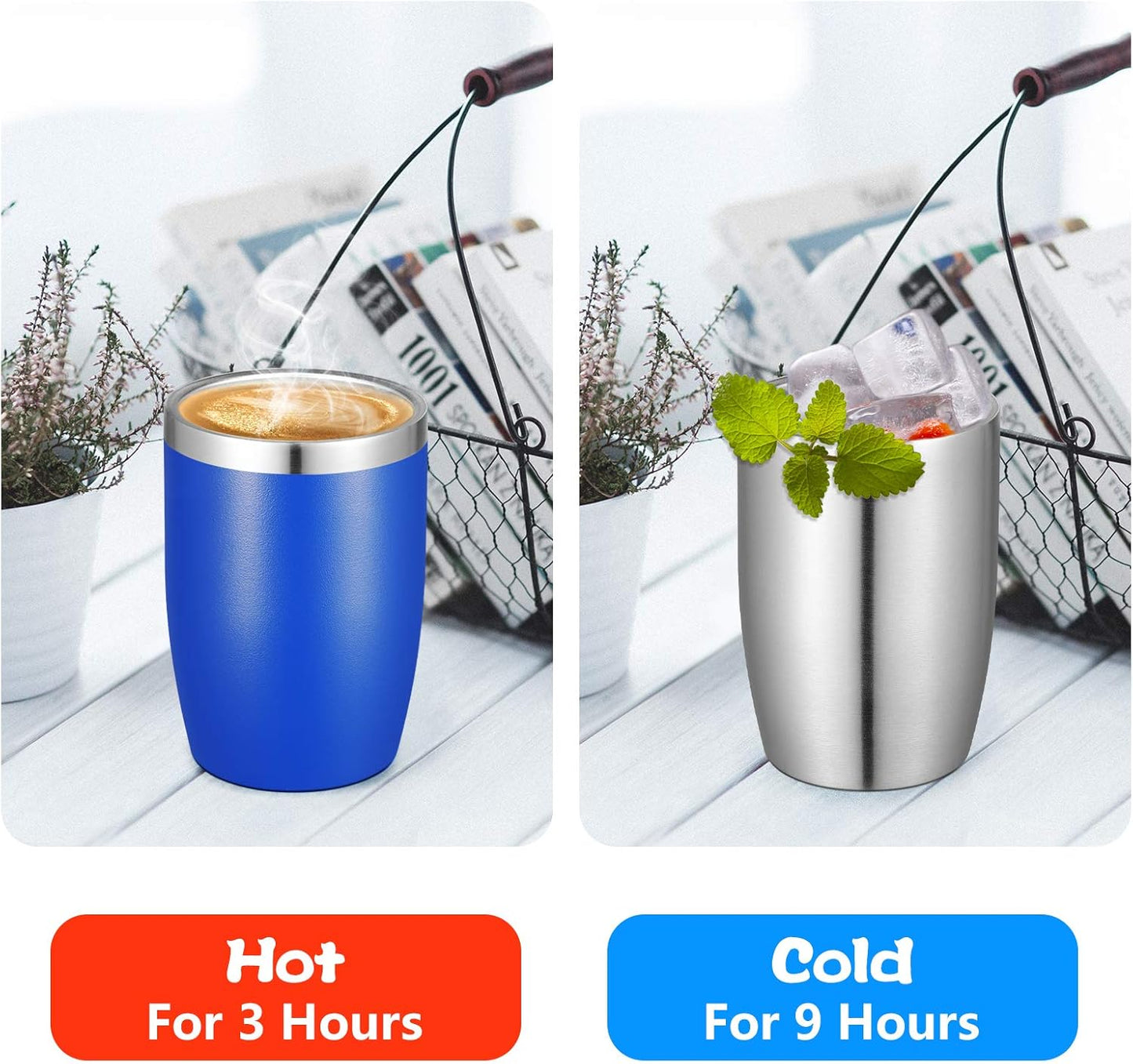 VEGOND Stainless Steel 12 oz Tumblers bulk Vacuum Insulated Double Wall Travel Tumbler with Lid and Straw Reusable Tumbler, Stainless 1 Pack