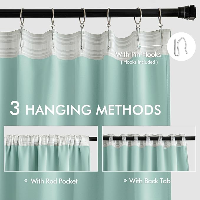 MIULEE Aqua Back Tab Blackout Curtains 108 Inch Long 2 Panels Set - Image 3