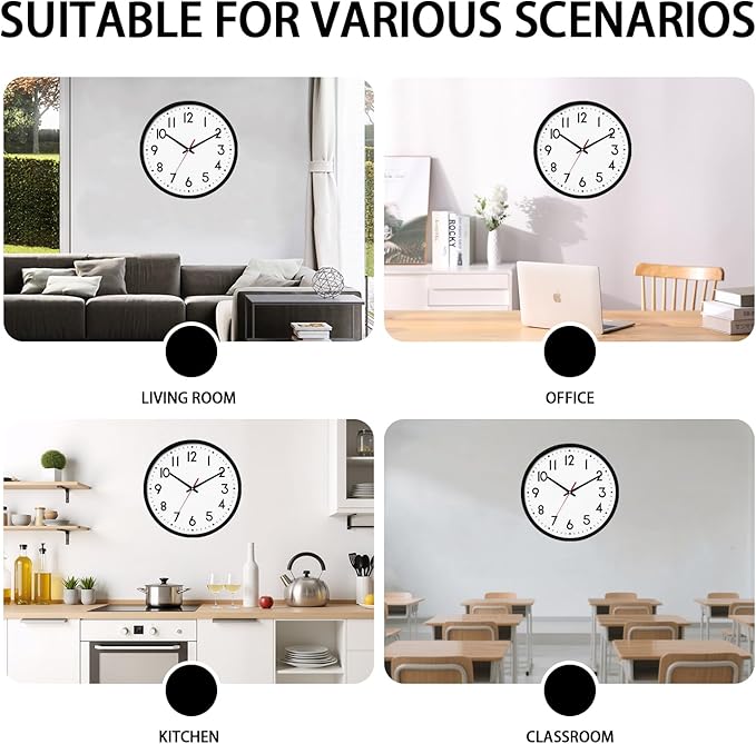 HZDHCLH Wall Clock Black, Silent Wall Clocks Battery Operated 10 Inch Modern - Image 5