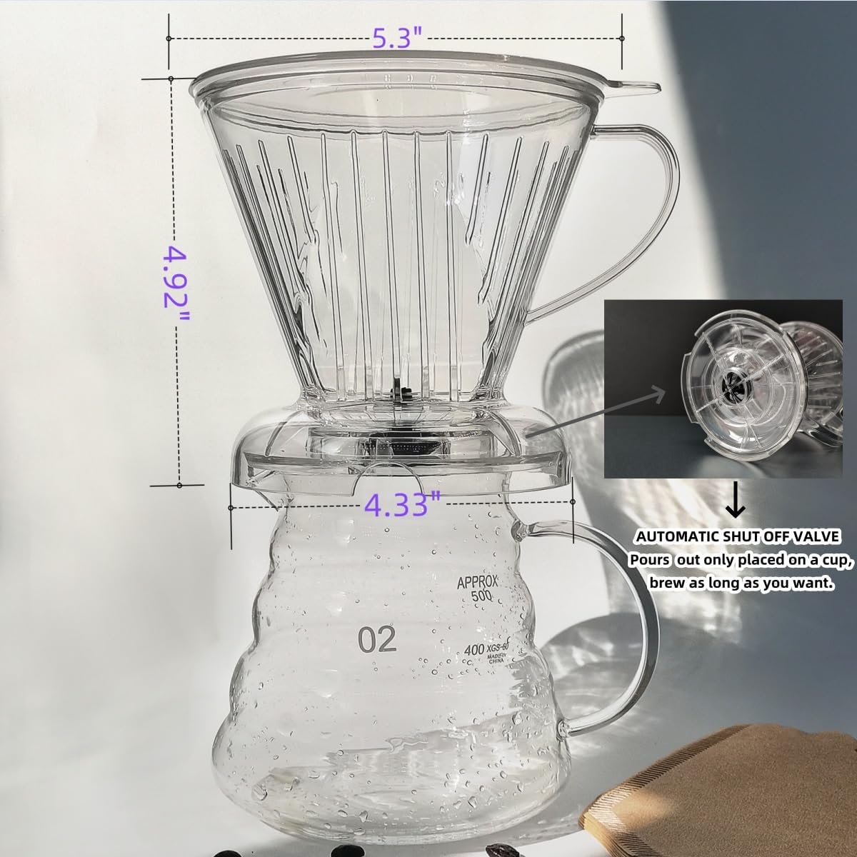 Coffee Dripper with Coffee Filters Drip Coffee Maker Pour Over 100 coffee Filters Large 18 oz BPA Free