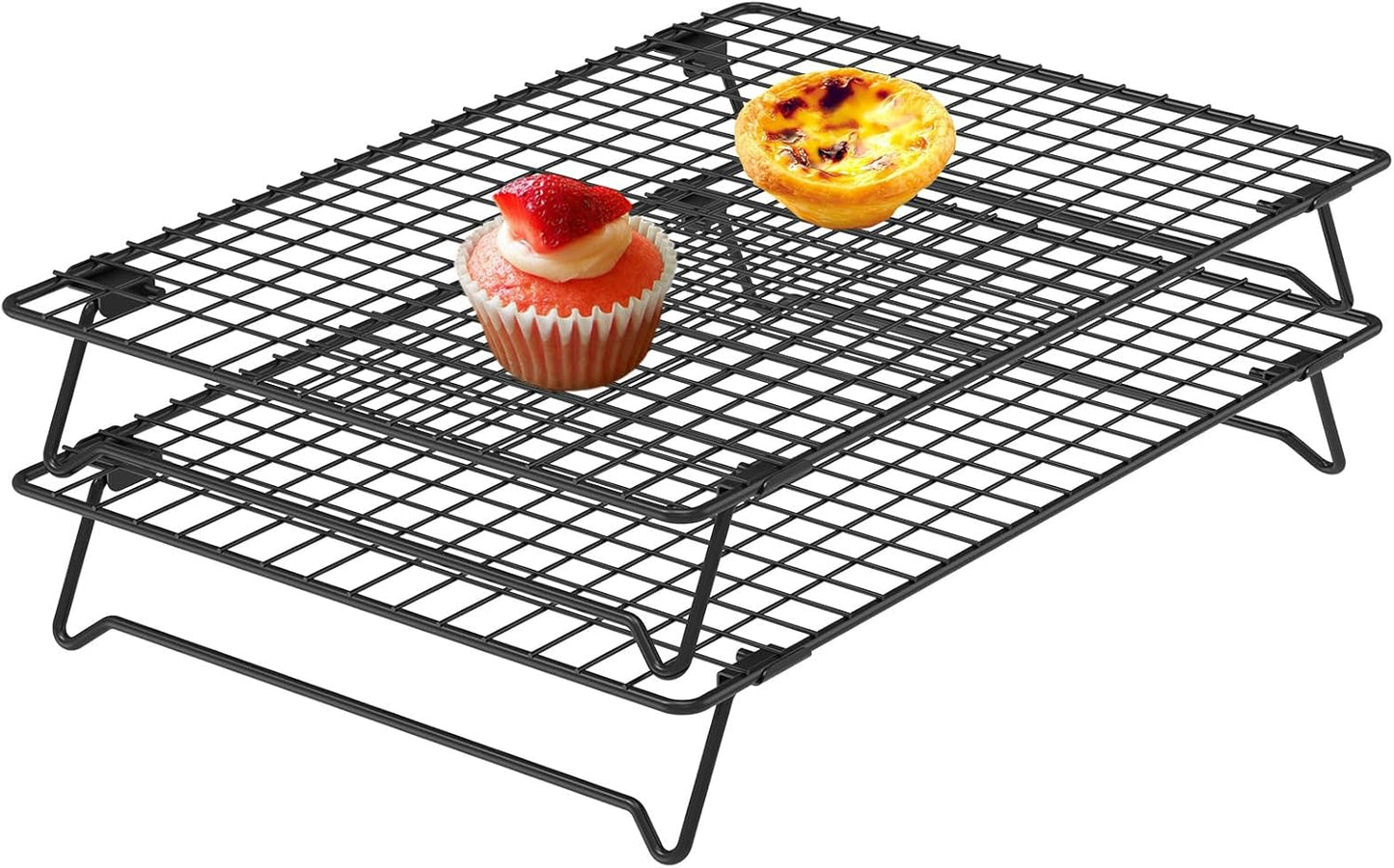 13.4" × 9.4" Stackable Cupcakes Cooling Racks – 2-Pack Nonstick Carbon Steel Baking Racks with Collapsible Legs, Perfect for Cooking, Roasting, Grilling, Drying & Cooling Cookies