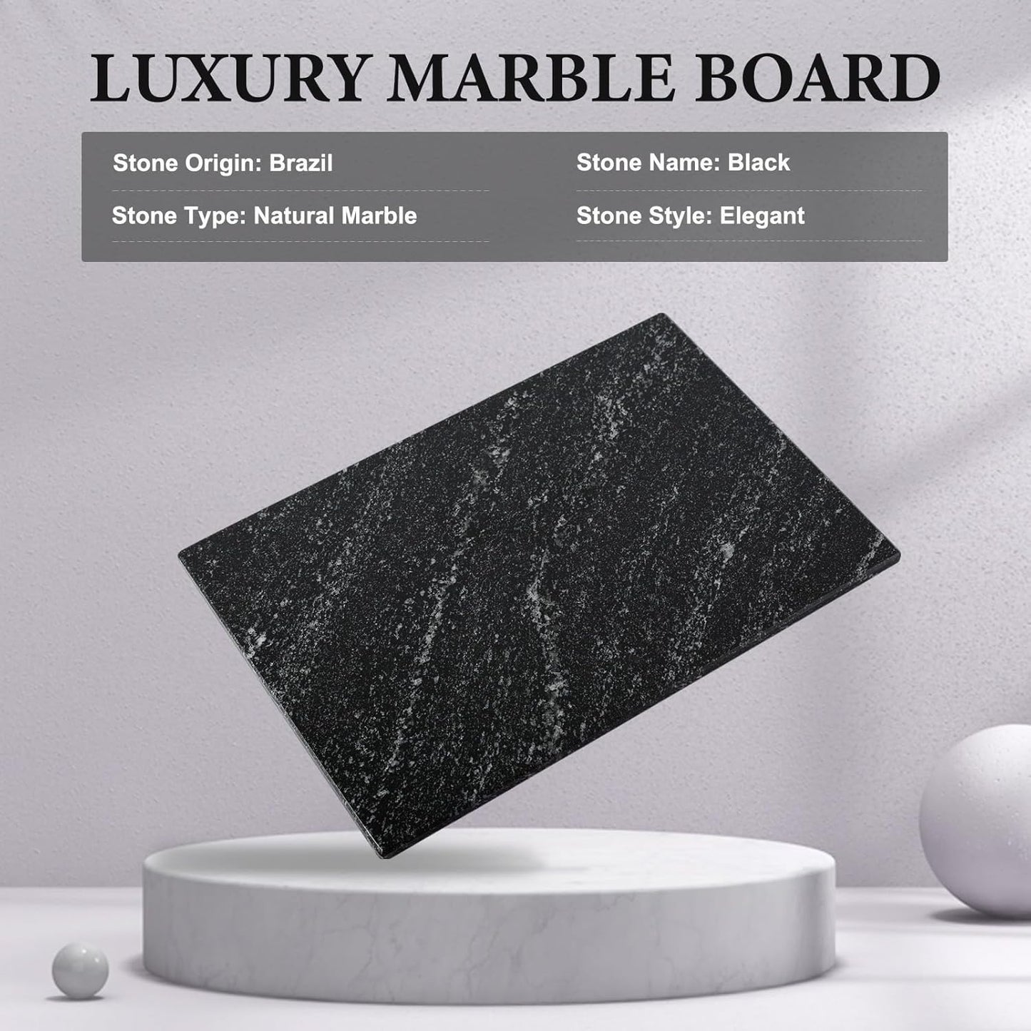 Koville Natural Black Marble Cutting Board for Kitchen Counter, 12" x 8" Real Stone Slab Marble Cheese Board for Home Decor, Granite Pastry Boards Granite Cutting Boards Bathroom Tray Candle Plate