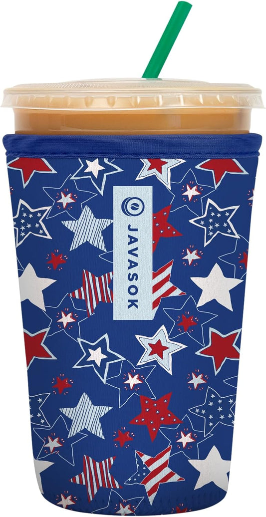 Sok It JavaSok Iced Coffee & Cold Soda Insulated Neoprene Cup Sleeve (Star-Spangled, Medium: 22-28oz)