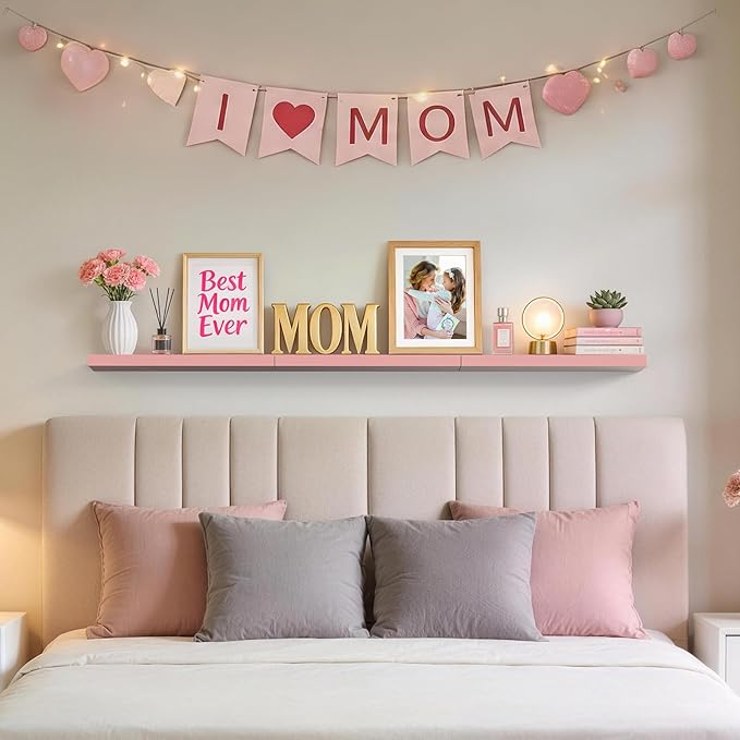 BAYKA Pink Floating Shelves for Wall Set of 3, 15.7in Wood Wall Shelves for - Image 2