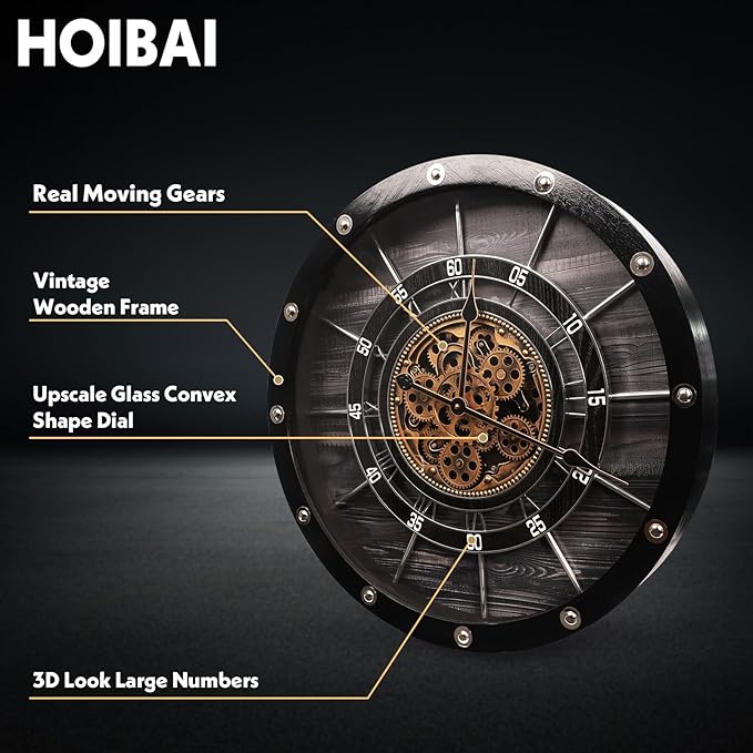 HOIBAI Wall Clock, 24 Inch Moving Gears Clock Large Wall Clock - Image 3
