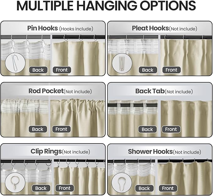 Beige Blackout Curtains for Living Room 52 x 90 Inch Long 2 Panels Set - Image 2