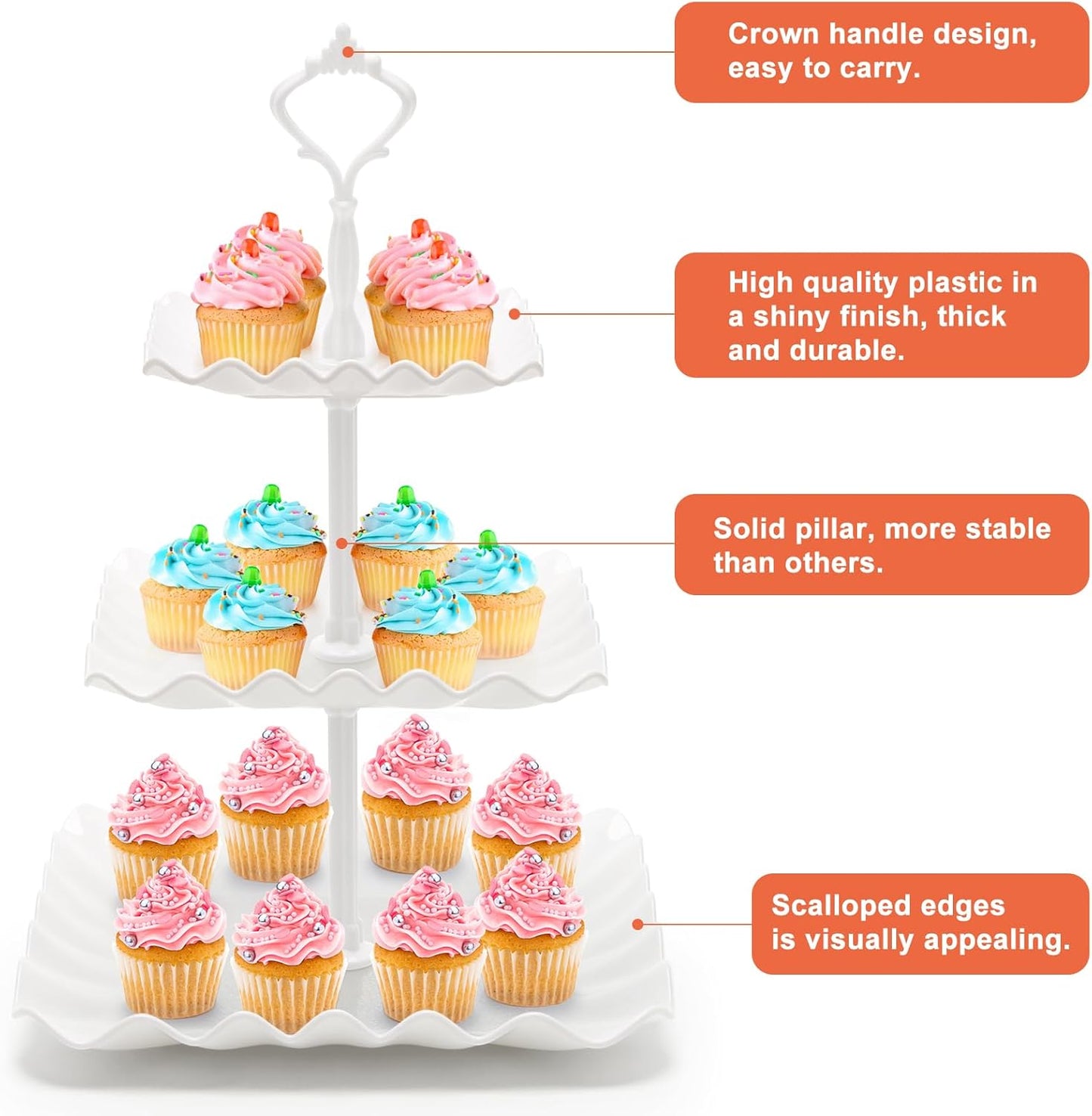 Coitak Plastic Cupcake Stands, 3 Tier Cupcake Stand, Dessert Tower Tray for Tea Party, Baby Shower and Wedding (2 Pack)