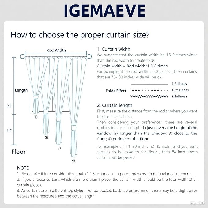 IGEMAEVE Blackout Curtains 84 Inch Length 2 Panels Set, 100% Black Out Curtains - Image 3