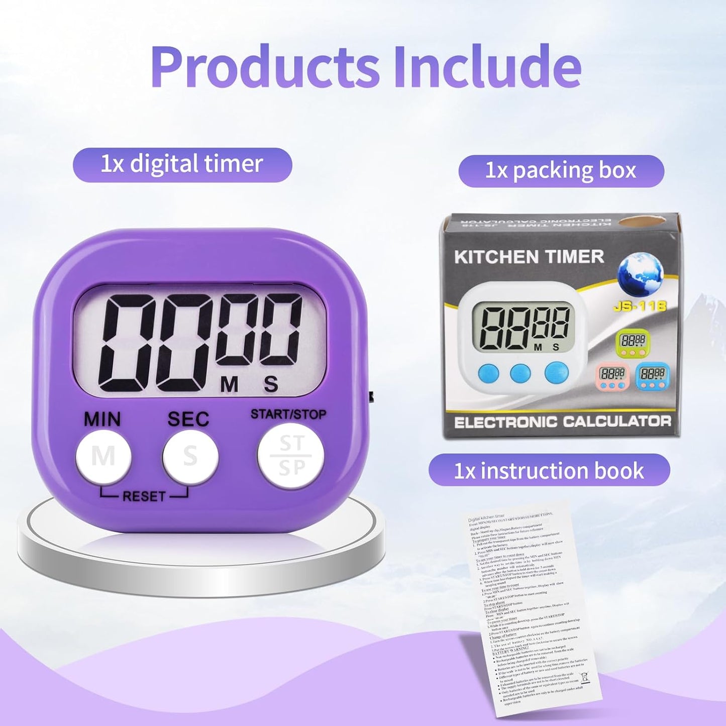 2 Pack Pack Digital Kitchen Timer Magnetic Digital Timer with Big Display Loud Ring Cooking Timers for Cooking, Game, Gym, Break Time, Classroom (2, Blue, Purple)