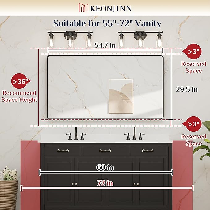 Keonjinn 55 x 30 Brushed Nickel Bathroom Vanity Mirror, Large Rounded Rectangle - Image 6