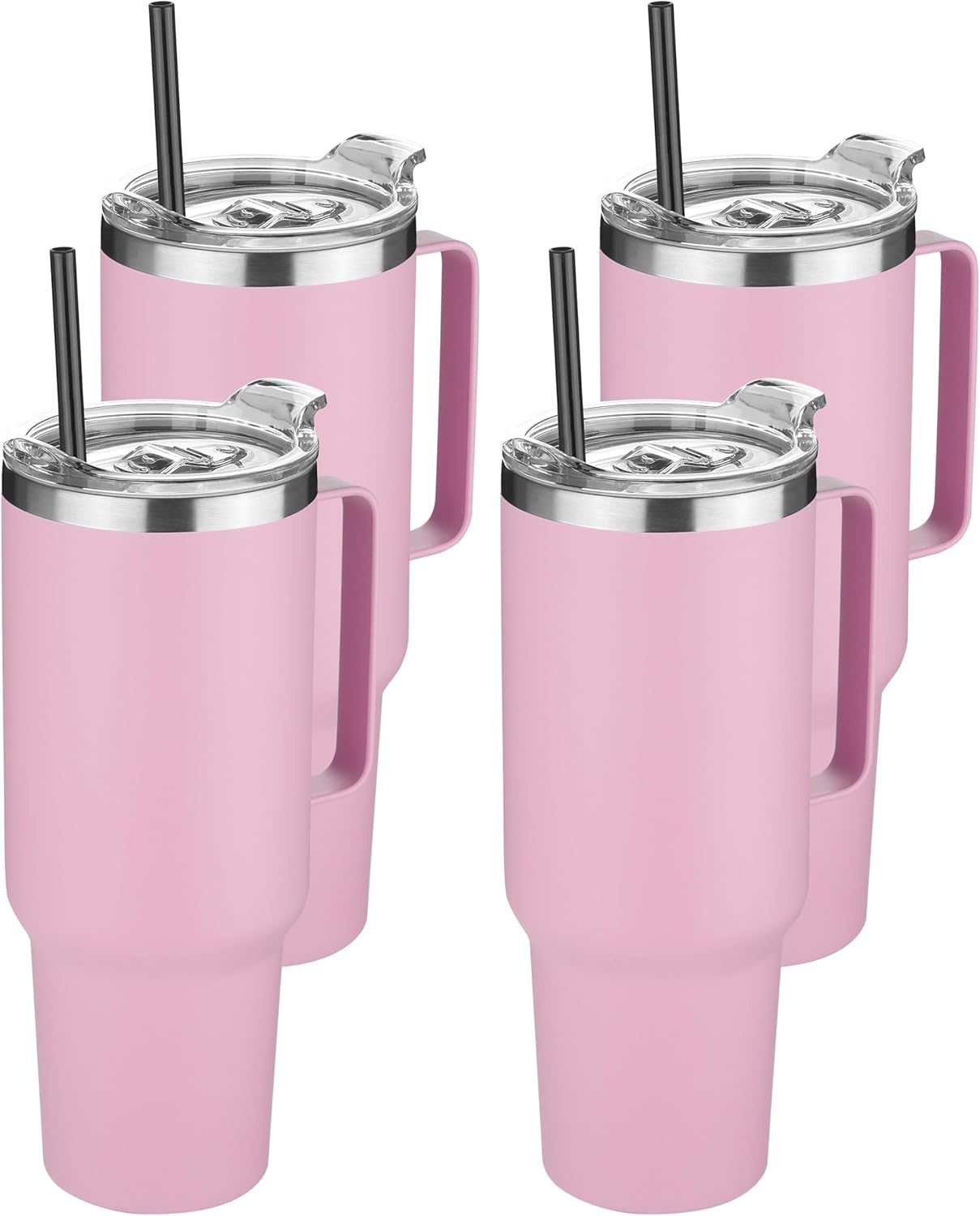 HASLE OUTFITTERS 40 oz Stainless Steel Tumbler with Handle, Vacuum Insulated Tumblers Bulk, Reusable Double Wall Travel Coffee Mug, Durable Powder Coated Water Bottle(Pink, 4)