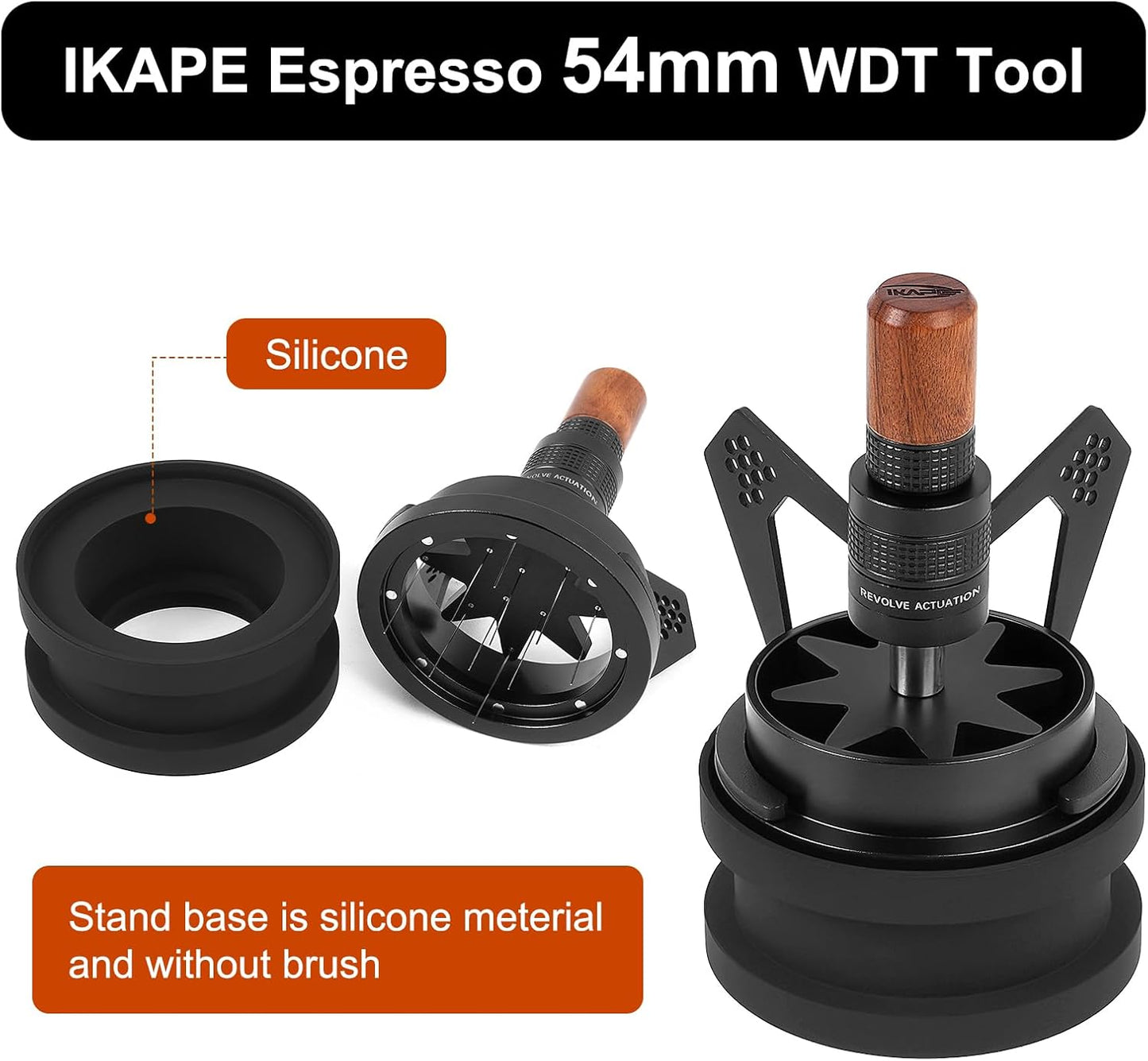 IKAPE Mantis WDT Distribution Tool, V3-54mm Espresso Stirrer Distribution Tool for Barista - 8 Needle Espresso Stirrer with Dosing Funnel & Stand, Adjustable Needle Height, Walnut Handle