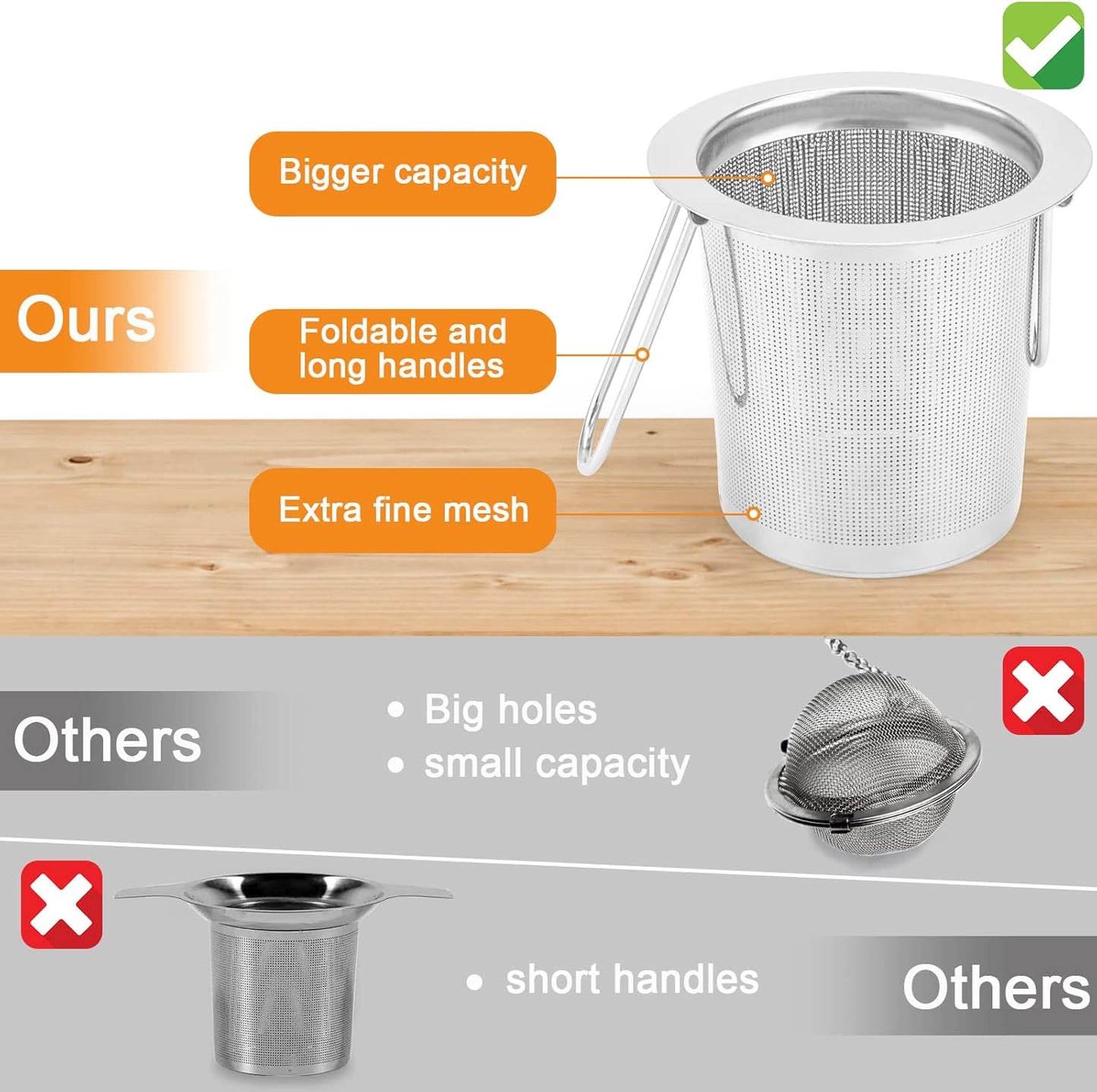 Tea Infuser, Evmliy Stainless Steel Tea Strainer Sitting in Mugs, Tea Infusers for Loose Tea, Tea Diffuser Long-Handled Tea Strainers Tea Filters, Loose Leaf Tea Steeper for Herbs Spices