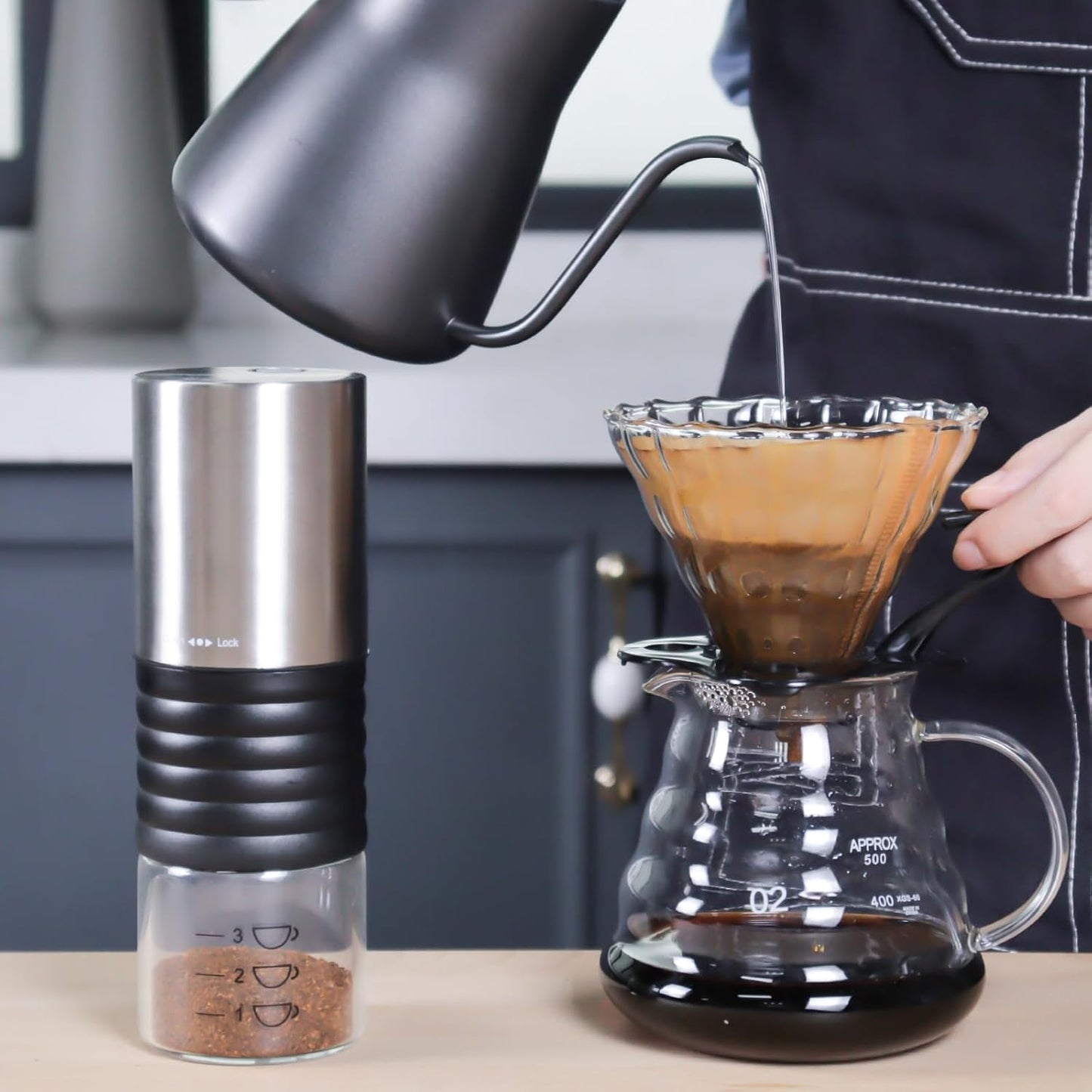 SOTECH Outdoor Coffee Hand Brewing Set Easy Operate Portable Travel Bag With Electric Grinder Hand Brewing Pot 850Ml For Outdoor Camping Rv Hiking Picnic (Coffee Set For 2 Cups)