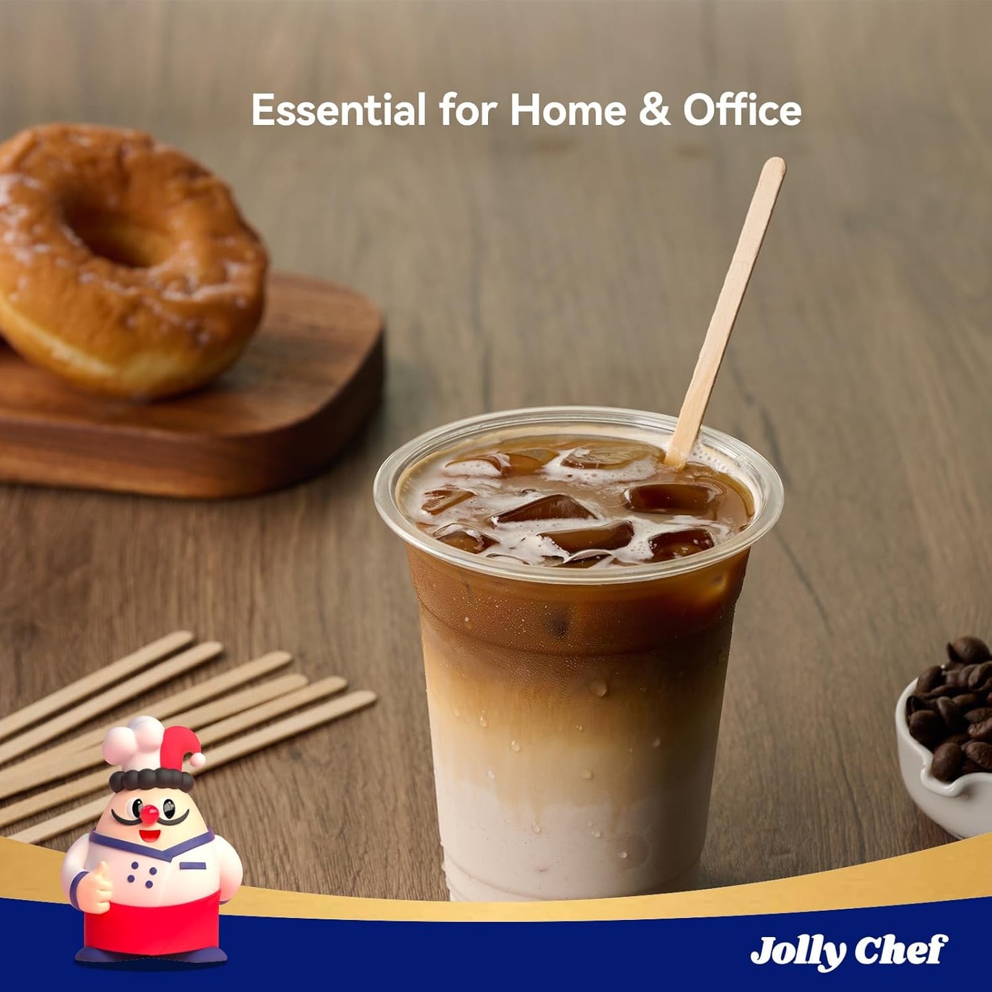 JOLLY CHEF 1000 Count Wood Coffee Stirrers, 7 inch Birch Coffee Stir Sticks, Wooden Sticks for Coffee, Tea and Beverage