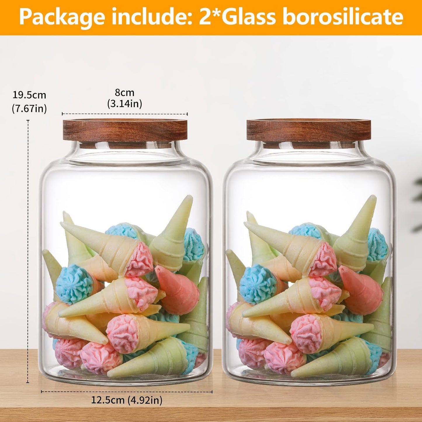 Large Glass Jar with Lid Set of 2, Glass Sugar Containers Kitchen Canisters Pantry Glass Food Storage Container for Candy Coffee Bean Cereal Flour Cookies (67oz(2000ml)-2 pack)
