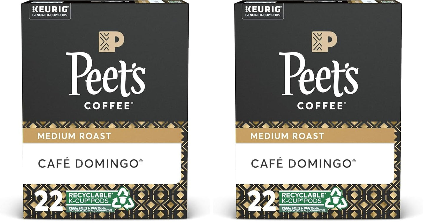 Peet's Coffee Café Domingo, Medium Roast, 22 Count Single Serve K-Cup Coffee Pods for Keurig Coffee Maker (Pack of 2)