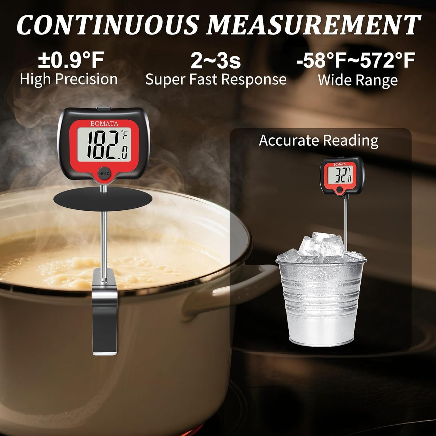BOMATA Digital Candy Thermometer with Pot Clip, Deep Fry Oil Thermometer with Rotatable Display & Long Probe, for Candy Candle Making, Cooking, Food, Liquids, Water, Sugar.. Black