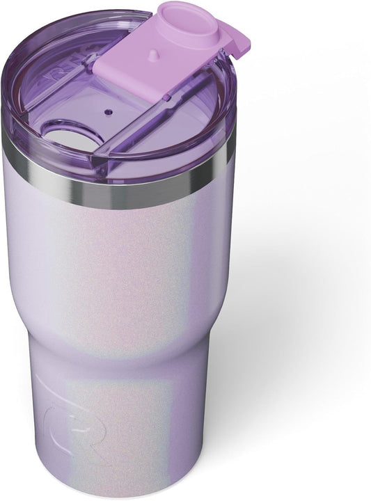 RTIC 20oz Essential Tumbler with Lid, Insulated, Stainless Steel, Metal, Double Wall Vacuum-Insulation, Ceramic Lined, Travel Cup for Iced Coffee, Tea, Hot and Cold Drink, Lavender Glitter