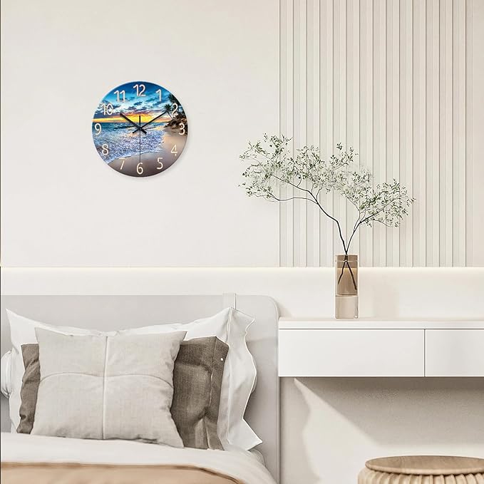 Glass Beach Wall Clock for Living Room Large Clocks for Walls Non Ticking Wall - Image 2