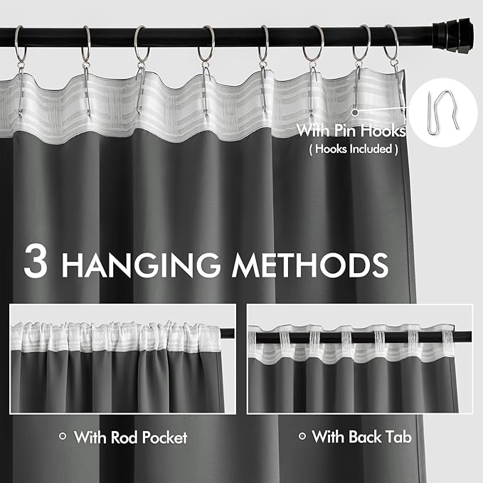 MIULEE Back Tab Grey Blackout Curtains 90 Inch Long 2 Panels Set - Image 3