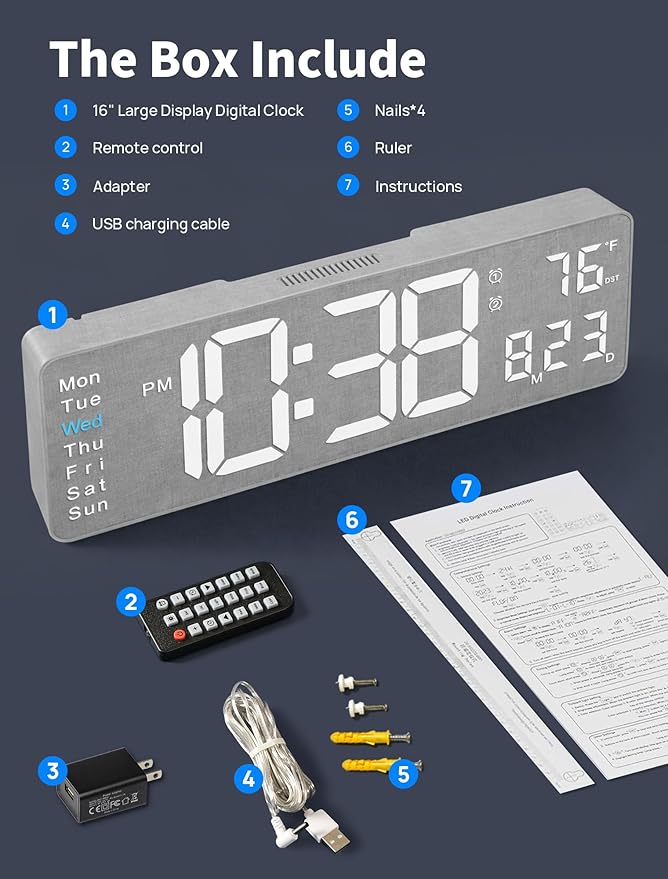 MASHI 2026 Upgrade Digital Wall Clock, Auto-Dimming Wall Clock - Image 8