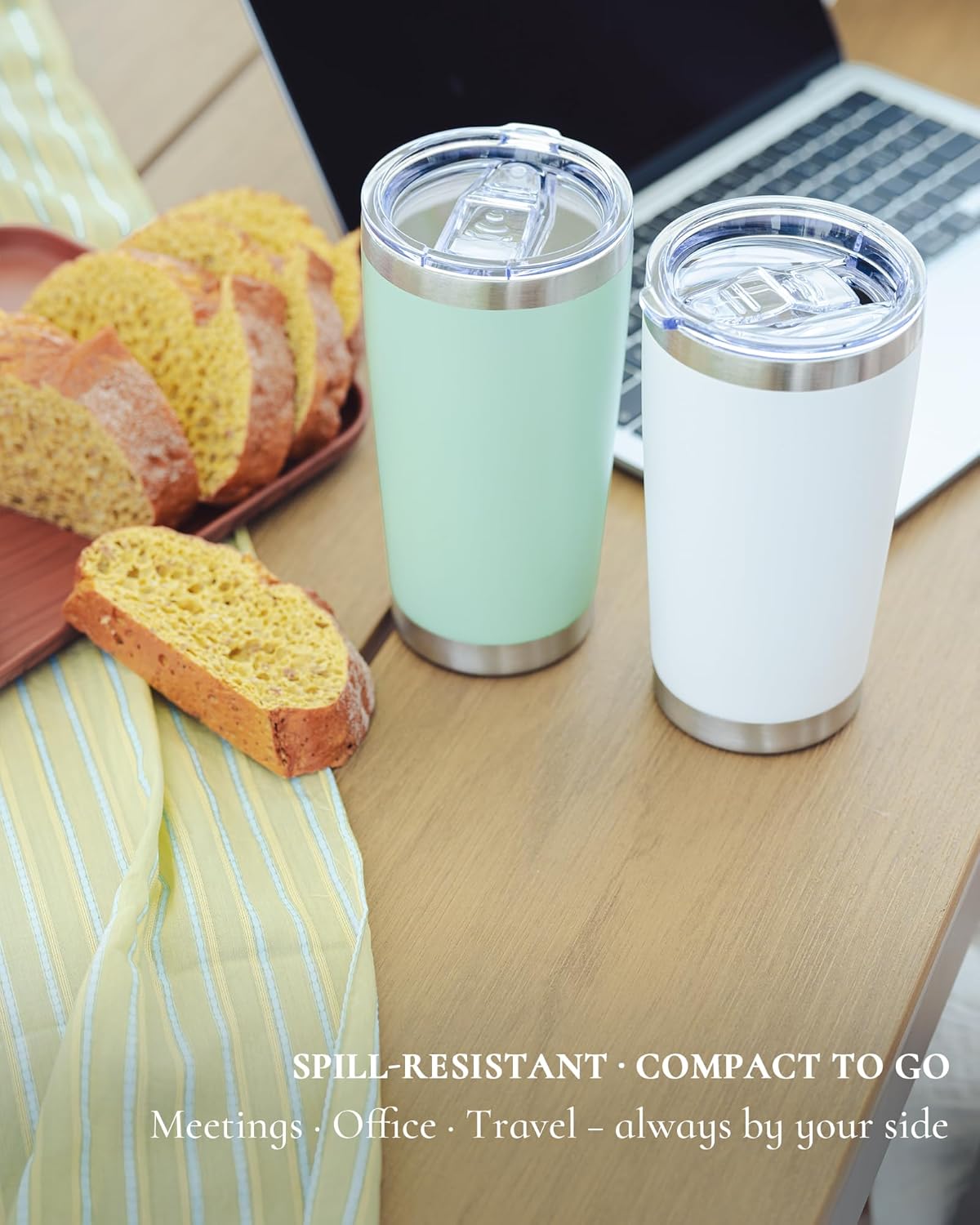 Travel Coffee Tumbler 20oz, 4 Pack Leakproof Travel Coffee Mug with Lid and Straw, Stainless Steel Double Wall Vacuum Insulated Tumbler for Hot/Iced Drinks (Textured Matte, White)