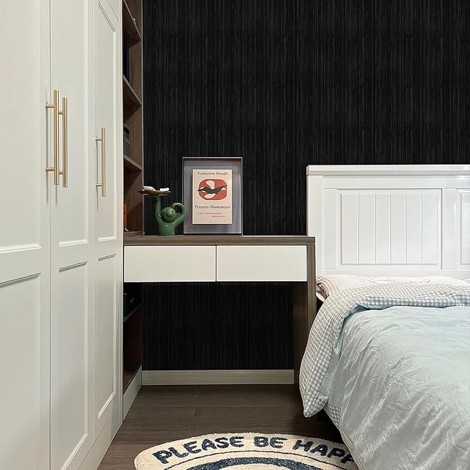 Black Grasscloth Peel and Stick Wallpaper Texture Contact Paper A Set of 15.7" - Image 5