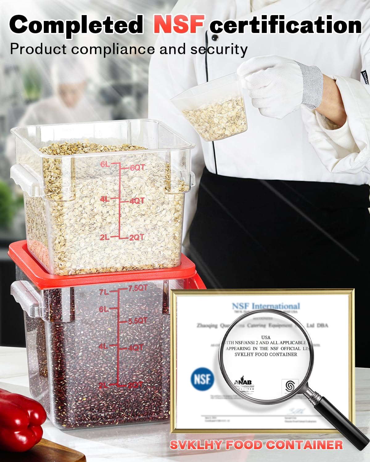 2QT&4QT NSF Food Storage Containers with Lids: 4 PCS [Total Food Grade][Hot&Cold Resistant] Commercial Clear Food Storage Containers for Restaurant Kitchen Proof Dough (Red)