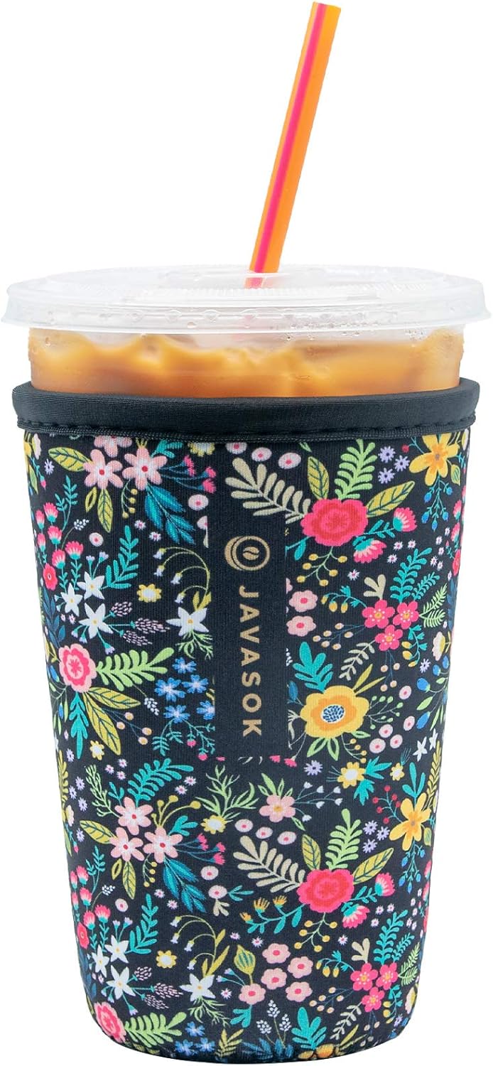 Sok It JavaSok Iced Coffee & Cold Soda Insulated Neoprene Cup Sleeve (English Garden Picnic, Medium: 22-28oz)