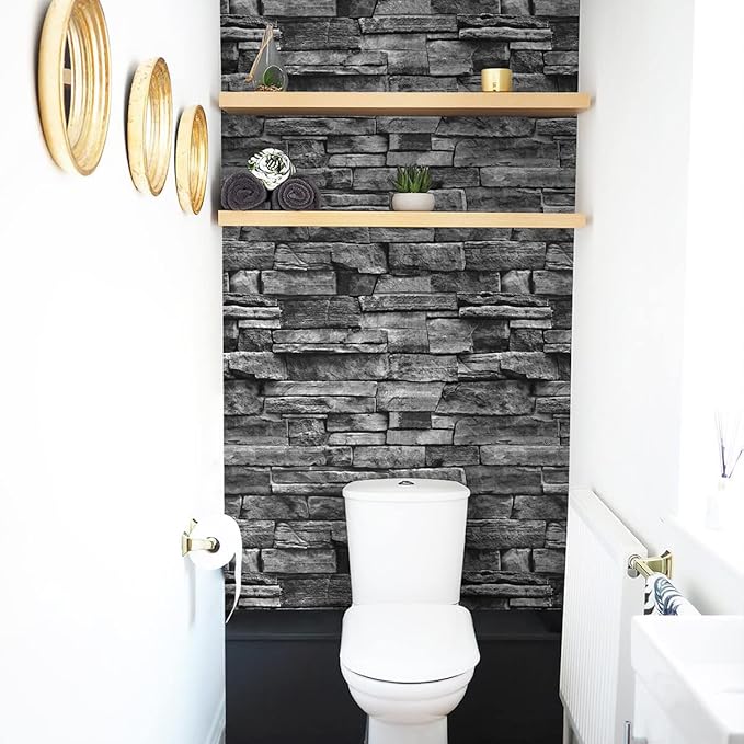 Jeweluck Grey Brick Wallpaper Peel and Stick Wallpaper 17.7inch×236.2inch Faux - Image 7