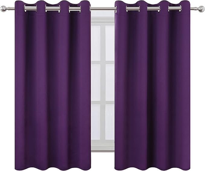 LEMOMO Purple Blackout Curtains/52 x 45 Inch Length Kids Curtains/Set of 2 - Image 2