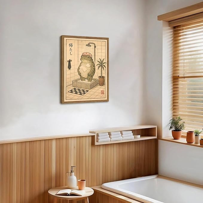 Funny Japanese Frog Bathroom Wall Art Whimsical Frog Shower Wall Decor 16x24 - Image 8