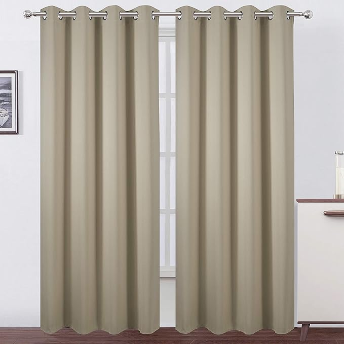 LEMOMO Blackout Curtains 52 x 84 Inch Long Beige Curtains Set of 2 Panels Room by Lemomo