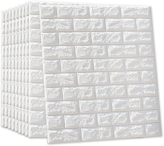MYOYAY 10 Pcs 3D Wall Panels Peel and Stick 27.5 x 30.3 Inch White Brick - Image 9