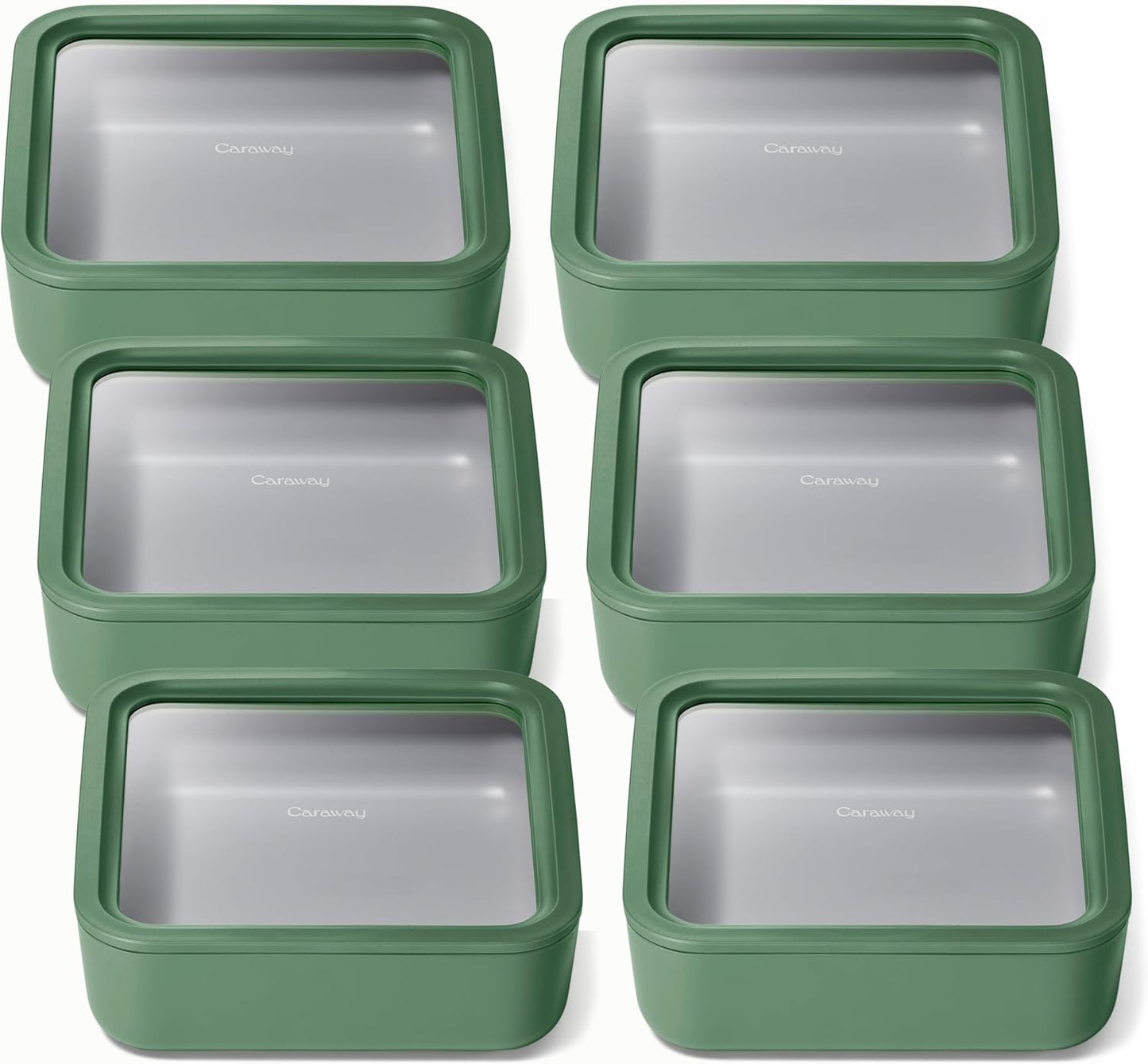 Caraway 6pc Glass Food Storage Set – 10 Cup Food Containers (6) - Ceramic Coated - Non Toxic, Non Stick with Lids - Microwave Safe - Sage