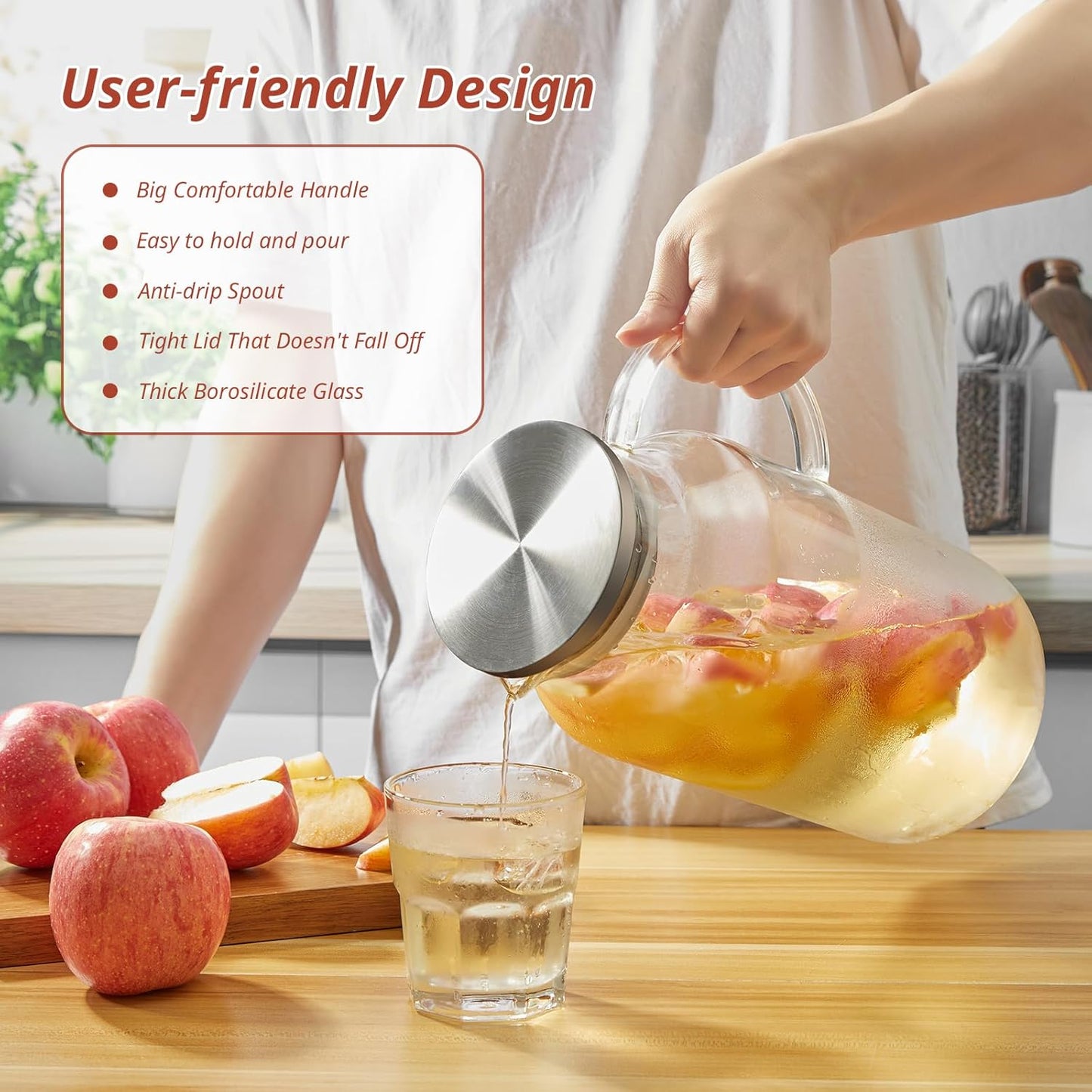 1 Gallon Glass Pitcher with Lid and Spout, Glass Water Carafe for Hot/Cold Water, Large Jug for Iced Tea, Coffee, Juice and Homemade Beverage