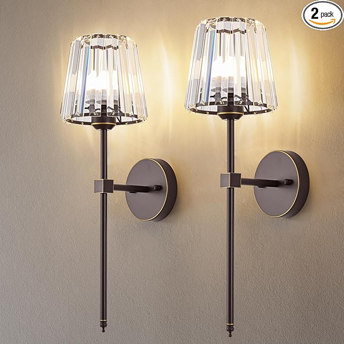 Crystal Battery Operated Wall Sconces Set of 2, 12 RGB and 3CCT Dimmable Wall by LJUJAM