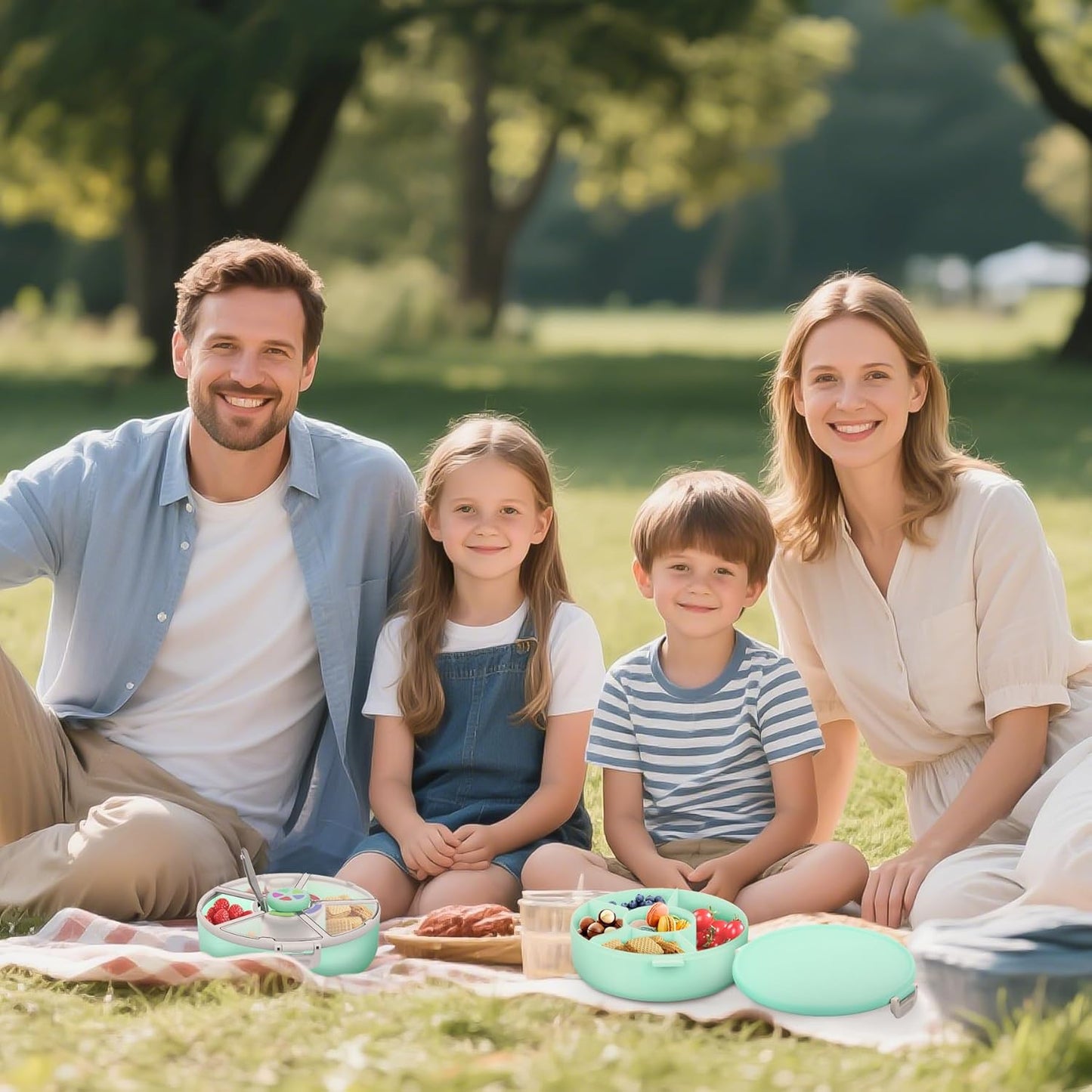Kids' Rotating Snack Container Set – 2-Pack, Includes 1 Rotating Snack Container & 1 Round Sectioned Snack Box, BPA-Free, Dishwasher Safe, Perfect for Travel-Green