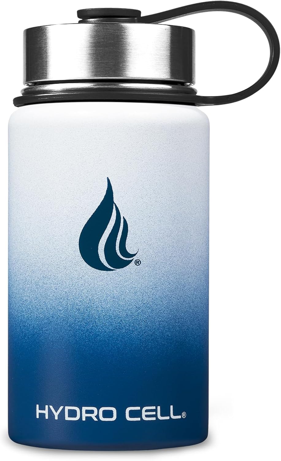 HYDRO CELL Stainless Steel Insulated Water Bottle with Straw - For Cold & Hot Drinks - Metal Vacuum Flask with Screw Cap and Modern Leakproof Sport Thermos for Adults (Navy/White 14oz)