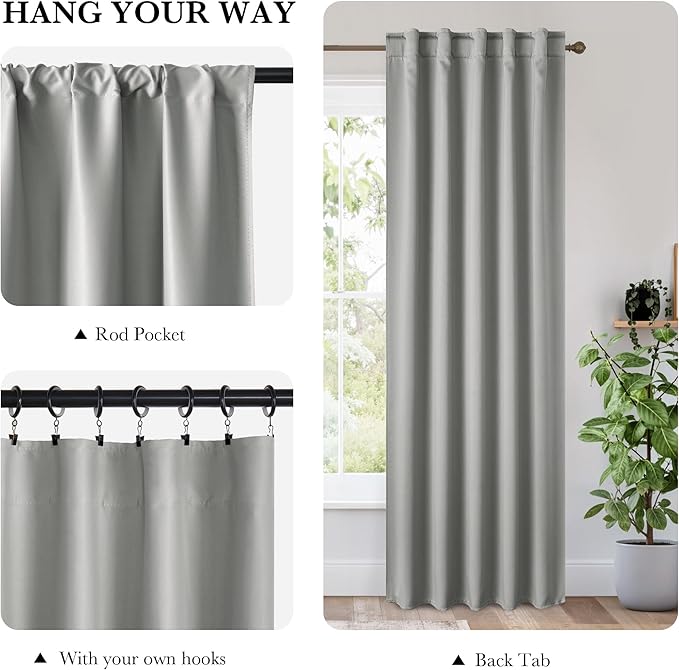 RYB HOME Bedroom Blackout Curtains 63 inches Long, 100% Blackout Thermal - Image 2