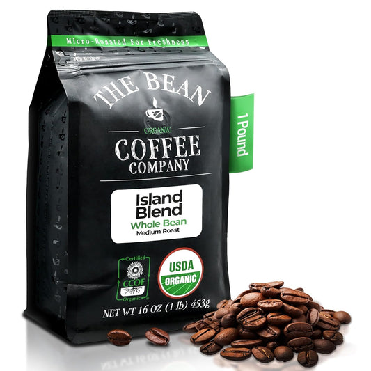 The Bean Organic Coffee Company Island Blend, Medium Roast, Whole Bean Coffee, 16-Ounce Bag