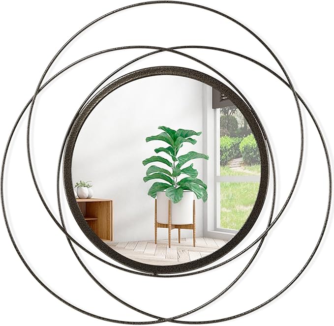 Circle Mirror for Wall with Iron Metal Wire Frame Wall-Mounted Mirror for Home by HLFMVWE