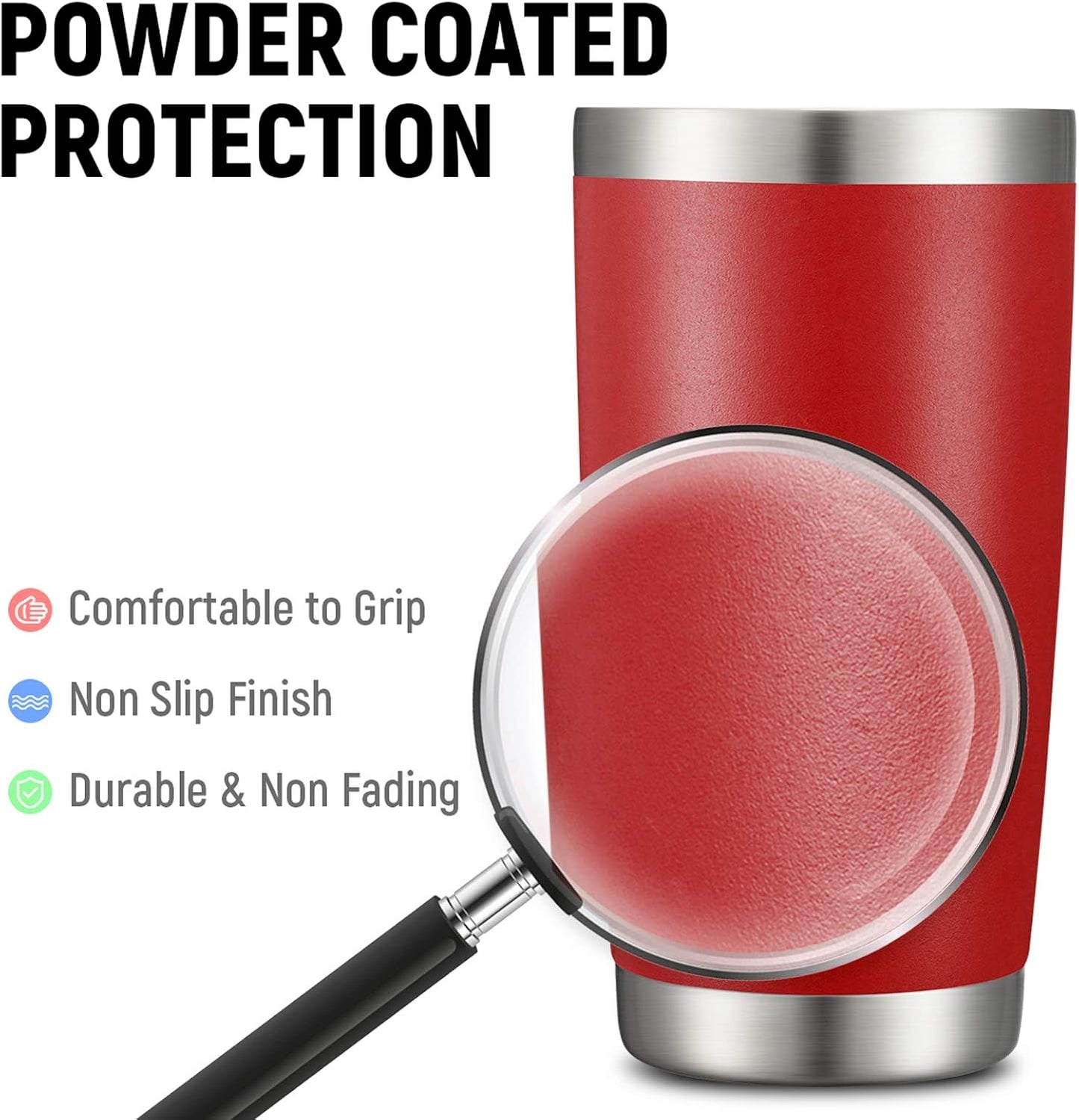 COMOOO 20oz Double Wall Vacuum Insulated Travel Mug, Stainless Steel Tumbler with Lid and Straw Durable Powder Coated Insulated Coffee Cup for Cold & Hot Drinks (Red, 2 pack