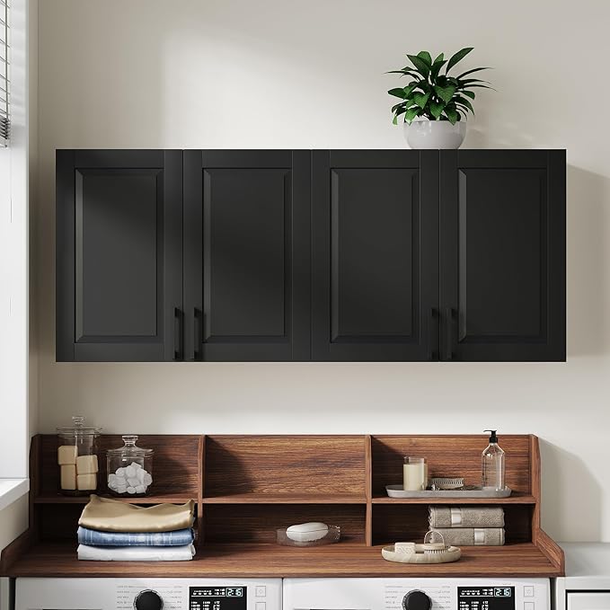 ChooChoo Laundry Room Cabinets, 4 Doors Wall Mounted Storage Cabinet, Kitchen - Image 9