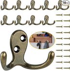 Homanu 10 Pack Coat Hooks, Heavy Duty Double Prong Coat Hooks Wall Mounted by Homanu