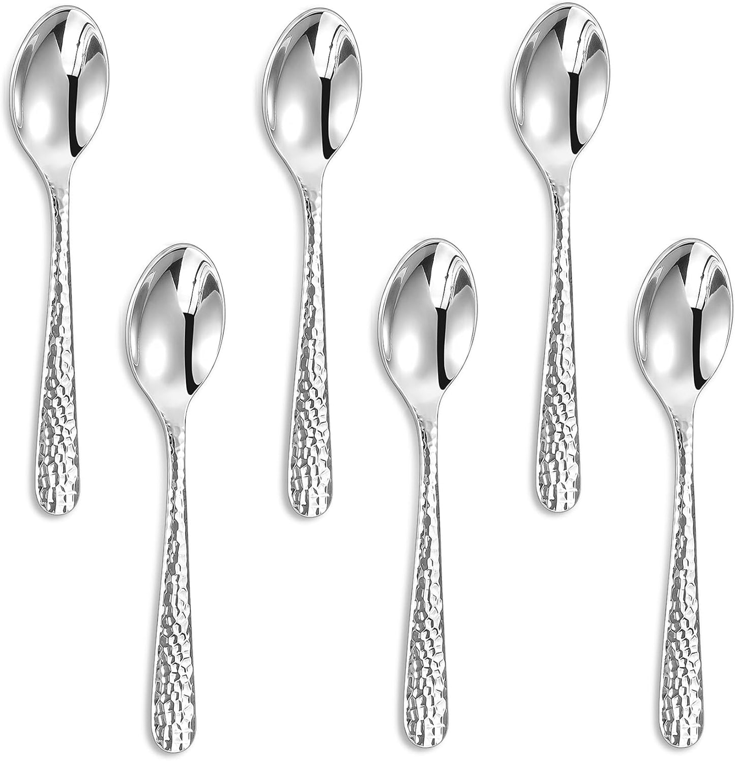 KEAWELL Premium Louise Hammered Demitasse Espresso Spoons: 6-Piece Set, 4.4-Inch Small Size, 18/10 Stainless Steel, Brightly-Mirror polished, Dishwasher Safe (6, 4.4 inches)