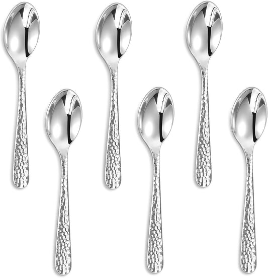 KEAWELL Premium Louise Hammered Demitasse Espresso Spoons: 6-Piece Set, 4.4-Inch Small Size, 18/10 Stainless Steel, Brightly-Mirror polished, Dishwasher Safe (6, 4.4 inches)