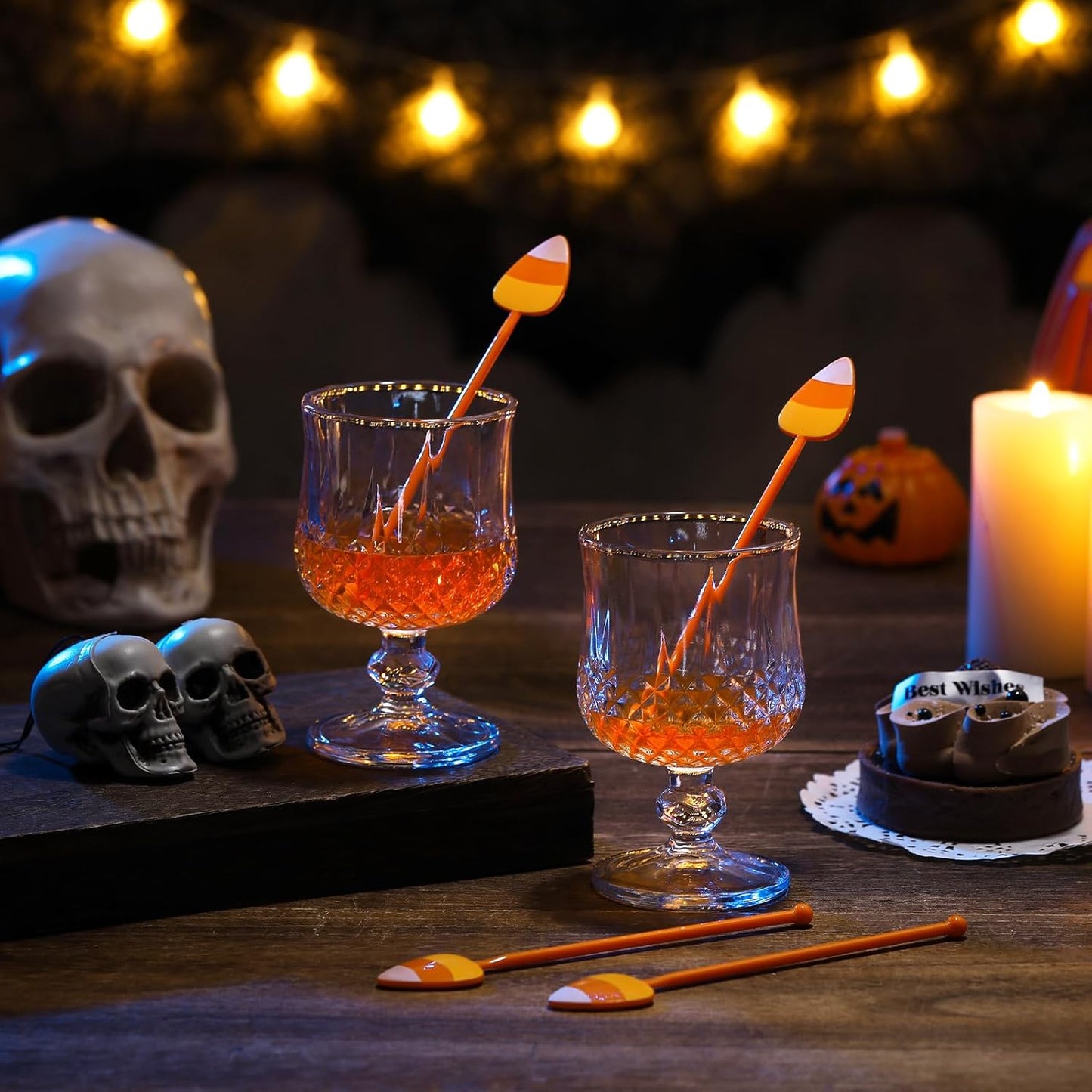 30 Pcs Halloween Swizzle Sticks Plastic Coffee and Cocktail Stirrers Fall Thanksgiving Drink Stirrers Cocktail Mixers for Halloween Fall Autumn Party Tea Coffee Bar Decoration(Popcorn)